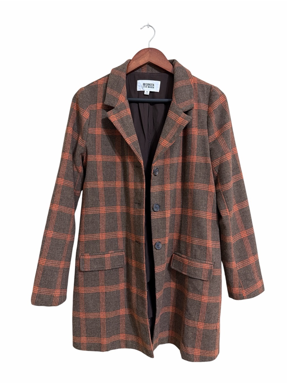 BB Dakota by Steve Madden Plaid Longline Blazer Brown Orange Retro Women’s M